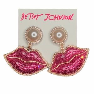 Betsey Johnson Lips Earrings, Gold, Pink